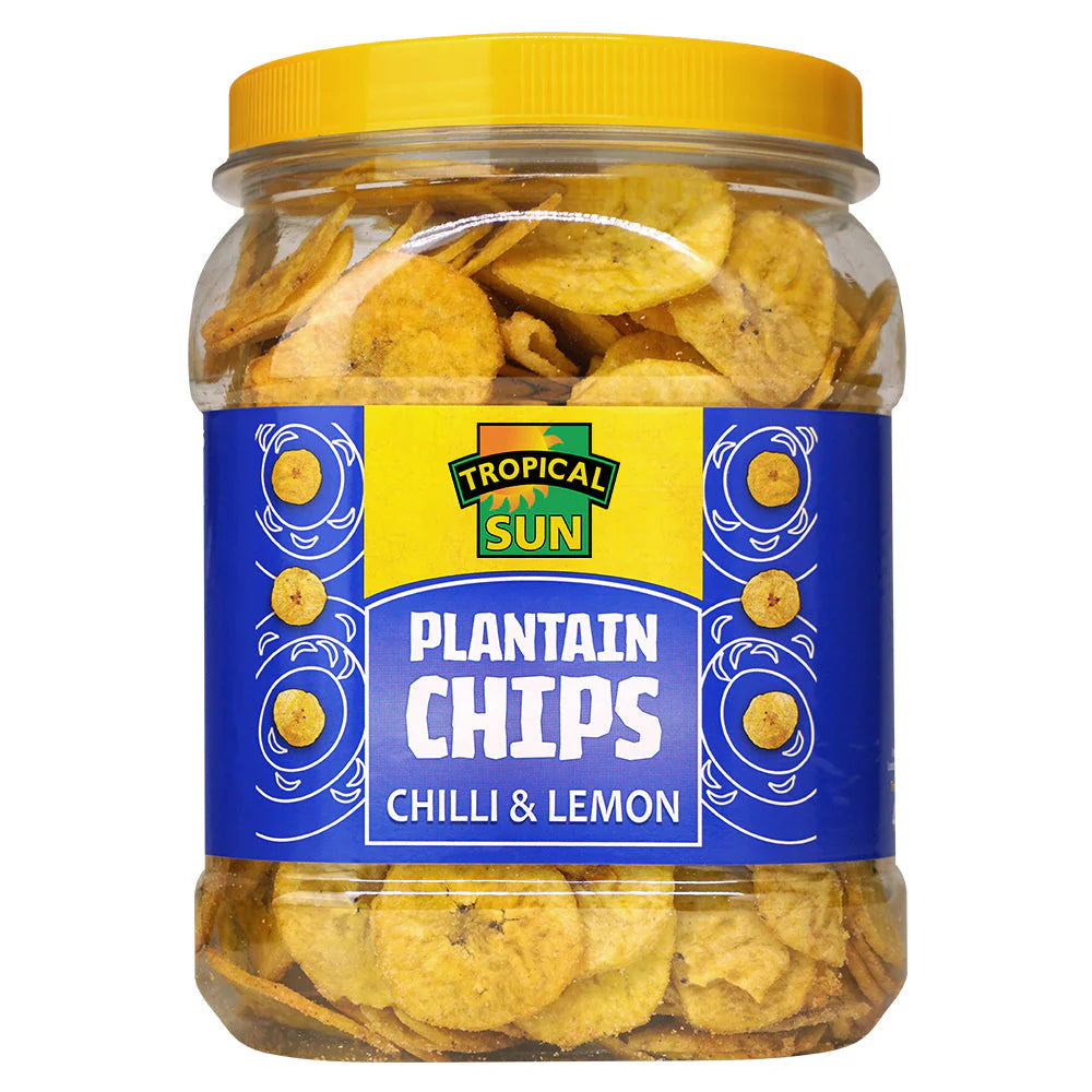 6 Tubs Tropical Sun Plantain Chips Tub Chilli & Lemon 450g