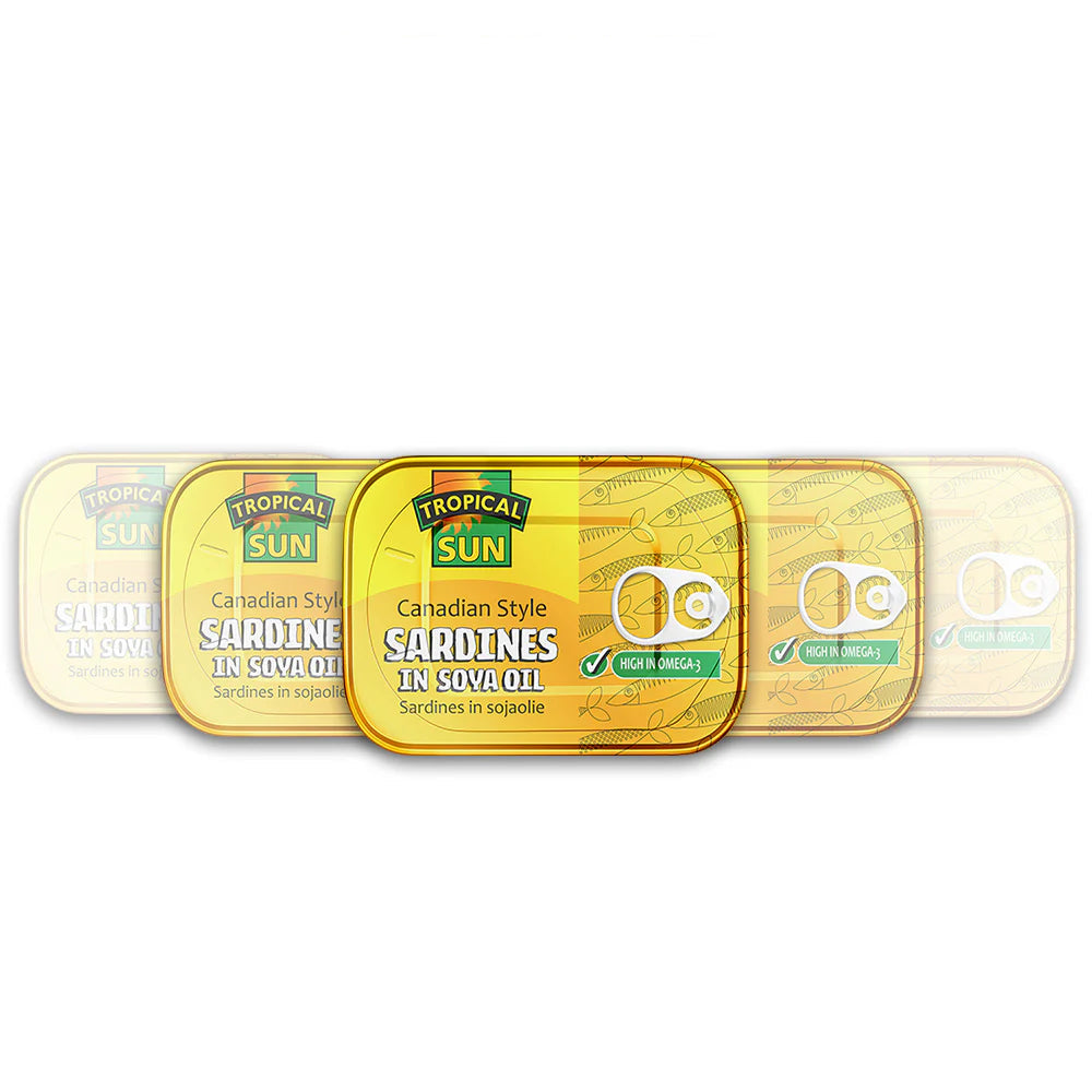 12 Tins Tropical Sun Canadian-Style Sardines in Soya Oil 106g
