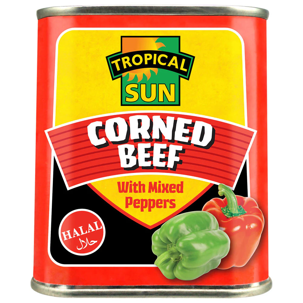 12 Tins Tropical Sun Corned Beef with Peppers Halal 340g