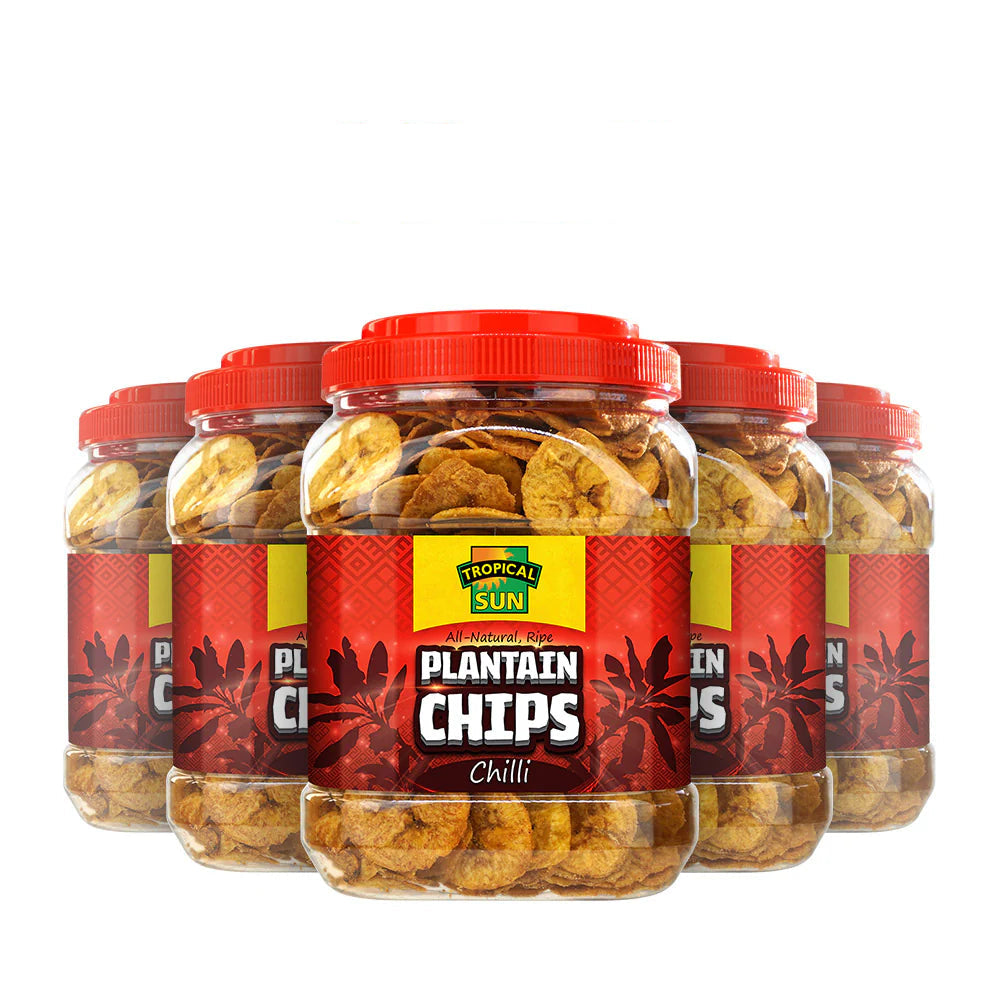 6 Tubs Tropical Sun Ripe Plantain Chips Tub Chilli 450g