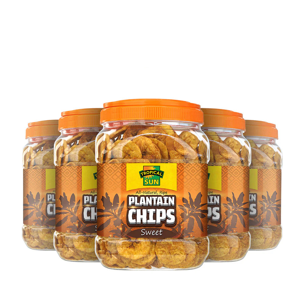 6 Tubs Tropical Sun Plantain Chips Tub Sweet 450g