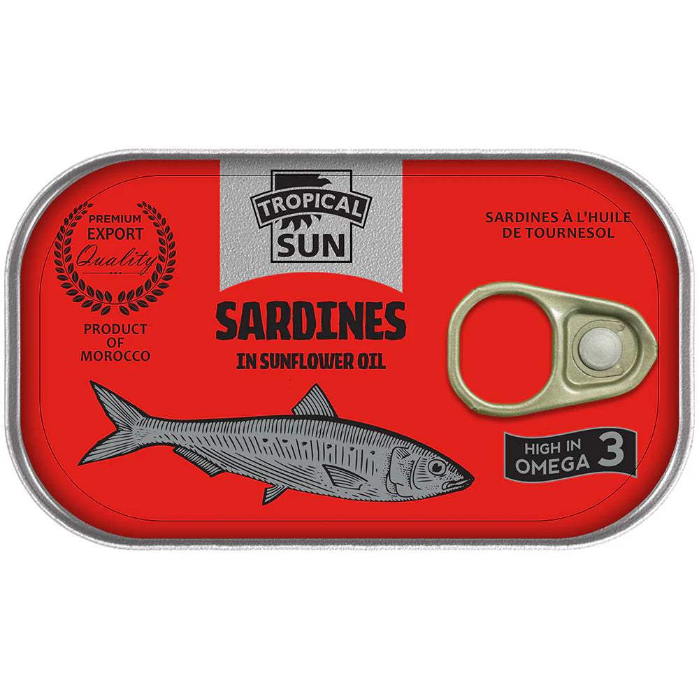 12 Tins Tropical Sun Sardines in Sunflower Oil 125g
